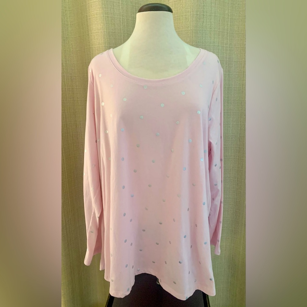 Lane Bryant Tunic Size 22/24 Pastel Pink with Silver Metallic Polka Dots So Soft